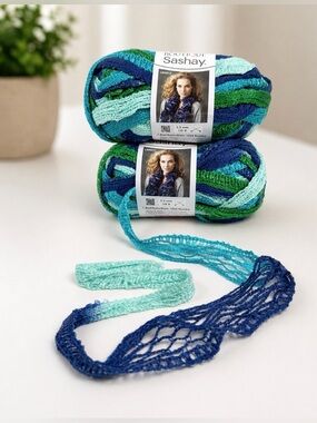 Red Heart Sashay Metallic Yarn Lot of 2 Blue Teal Twist